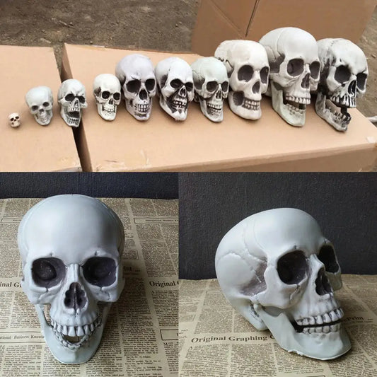 1Pcs Plastic Skull Head Figurine – Artificial Scary Bone Skeleton Decorative Sculpture