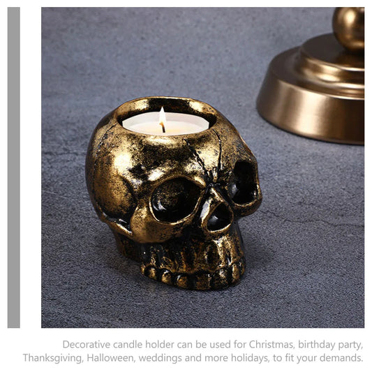 2 Pcs Skull Holder Tea Lights Decor – Halloween Resin Candlesticks for Unique Home Styling
