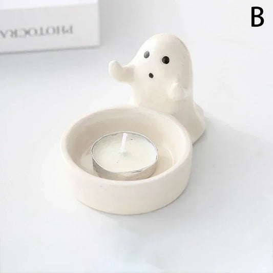 2025 Halloween Ghost Candle Holder – Ceramic Spooky Tabletop Centerpiece