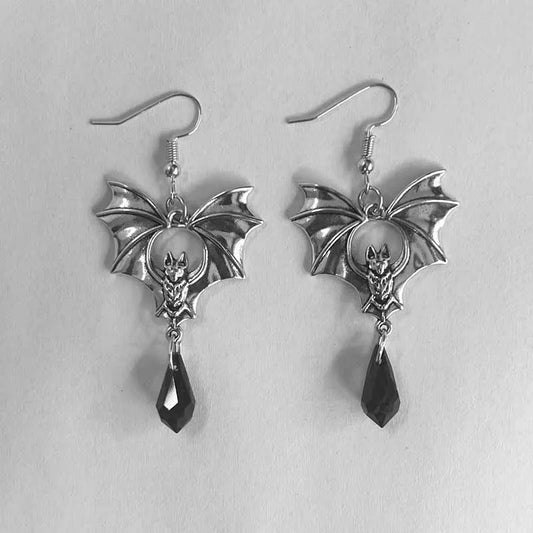 2024 Gothic Vampire Bat Earrings – Vintage Red Crystal Bat Pendant Ear Hooks for Women & Men, Witch Fashion Jewelry Accessories